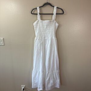 GAP White Shirred Midi Sundress